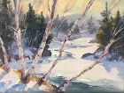 Eric Tobin oil painting - Winter birches on Lamoille River, VT