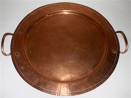 Roycroft Arts and Crafts hand hammered copper tray with handles