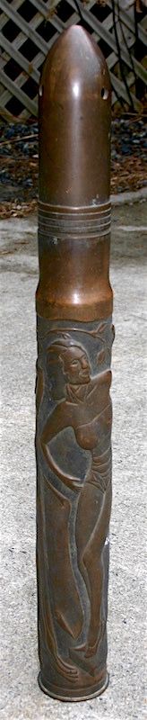 WWI Trench Art embossed shell casing with ladies