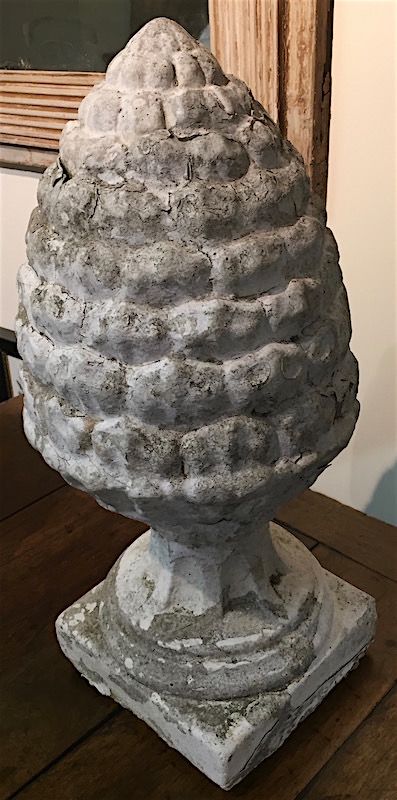 Pair antique pine cone stone garden statuary finials, English