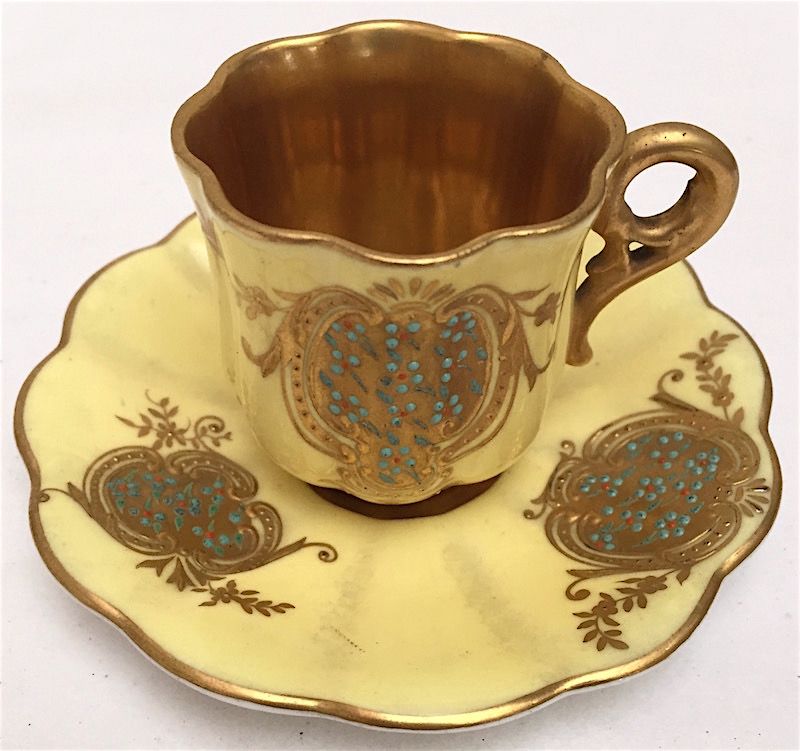 Antique Coalport jeweled porcelain cabinet cup and saucer