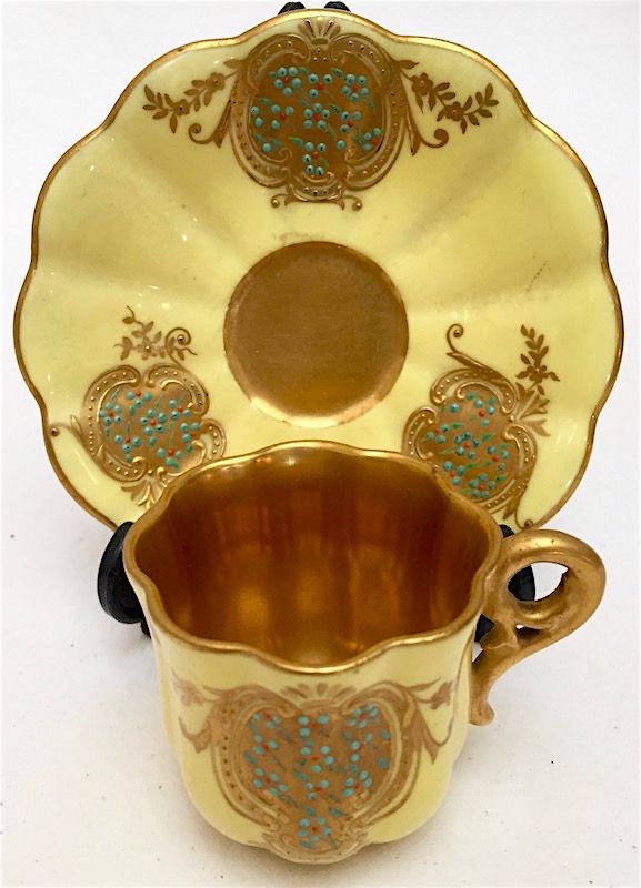 Antique Coalport jeweled porcelain cabinet cup and saucer