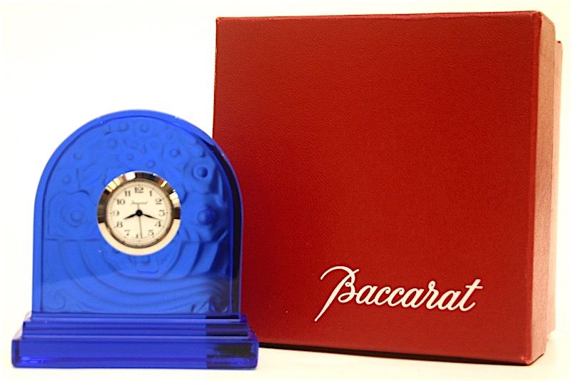 Baccarat Art Deco style sapphire crystal pendulette desk clock