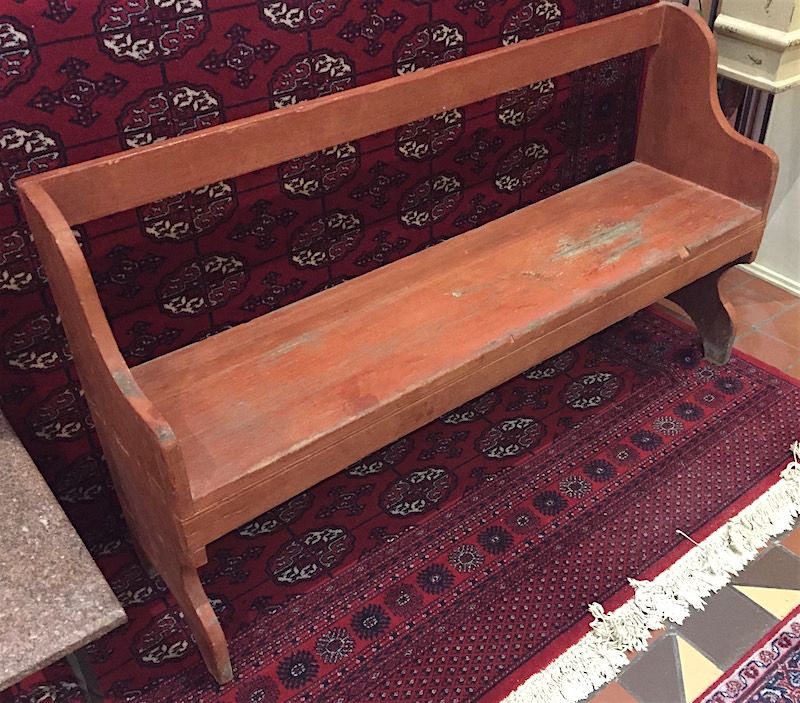 18th Century country bench in salmon paint