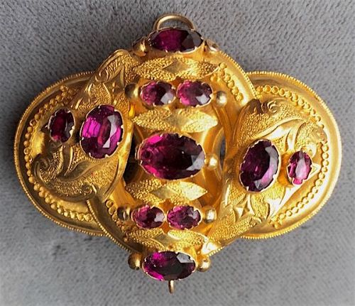 Victorian antique gold and garnet pin brooch