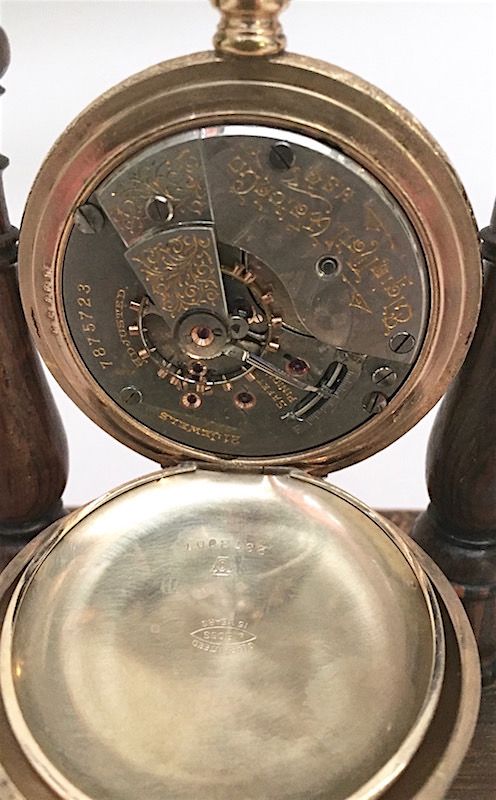 Elgin gold filled pocket watch , railroad scene