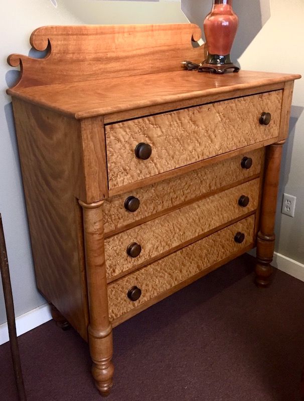 New England antique birds eye maple chest