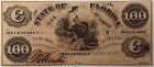 1861 State of Florida $100 Currency Note, First issue