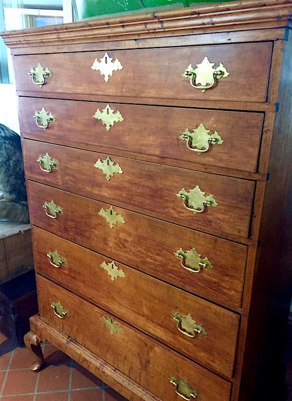 Early American Queen Anne six drawer chest on frame, c.1760