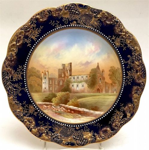 Ansley porcelain cabinet plate, with scene of Kirkstall Abbey