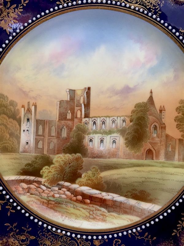 Ansley porcelain cabinet plate, with scene of Kirkstall Abbey