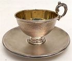 Antique Continental silver tea cup and saucer, German