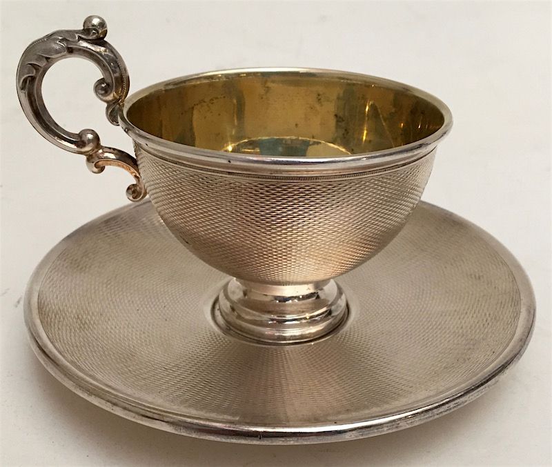 Antique Continental silver tea cup and saucer, German