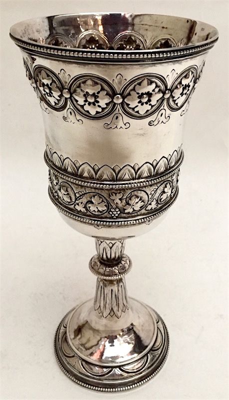 English sterling silver large goblet with grapes