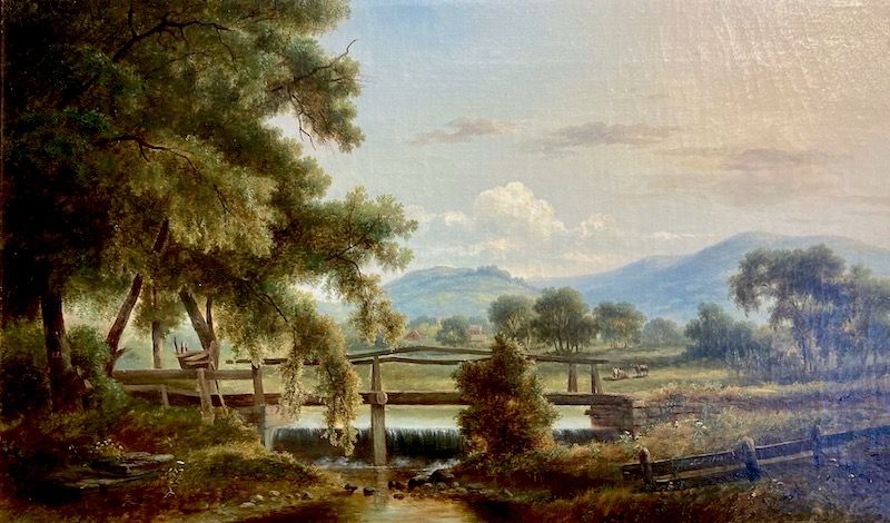 Joseph Antonio Hekking landscape painting  Bridge Crossing A Weir