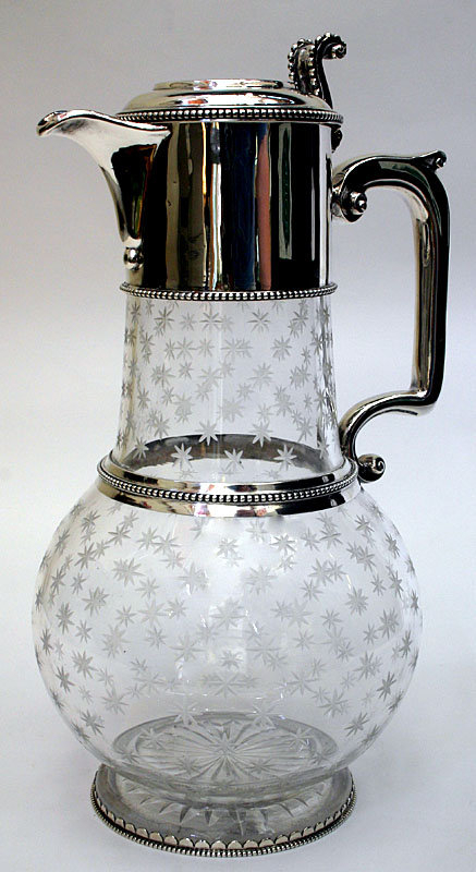 English sterling silver and cut glass claret jug, 1872