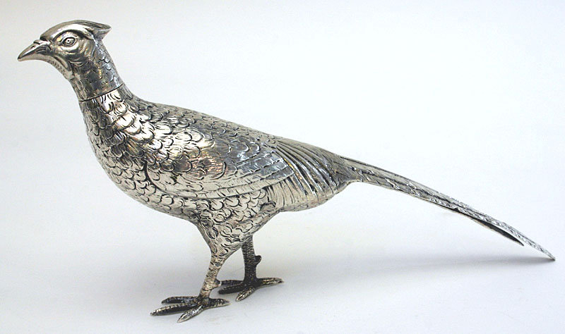 Antique figural silver pheasant game bird ornament