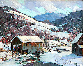 Robert Shaw Wesson painting, Vermont village mill scene