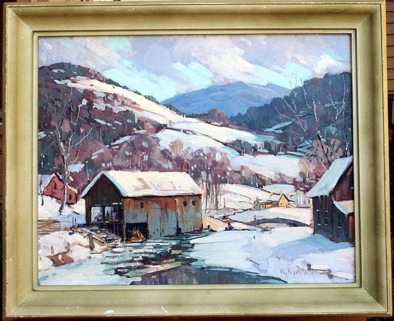 Robert Shaw Wesson painting, Vermont village mill scene