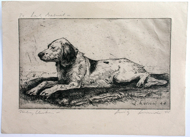 Luigi Lucioni dog etching, Missina, Christmas 1944