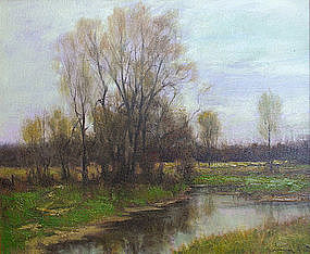 Dennis Sheehan pastoral landscape in early spring