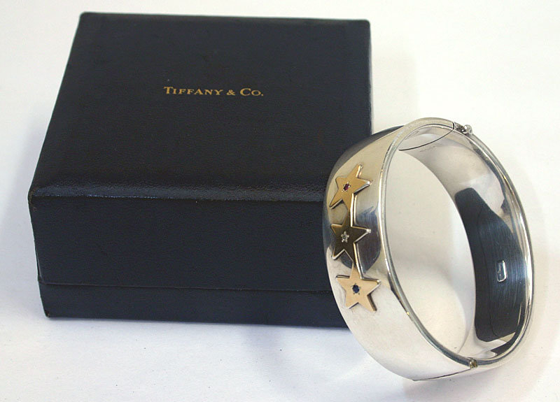 Tiffany sterling silver &amp; gold star bangle bracelet