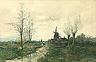 Charles Paul Gruppe windmill watercolor painting