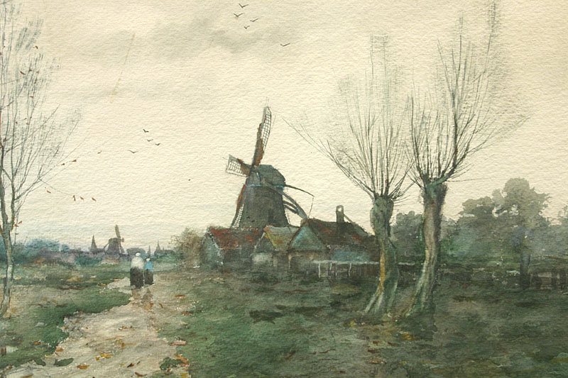 Charles Paul Gruppe windmill watercolor painting