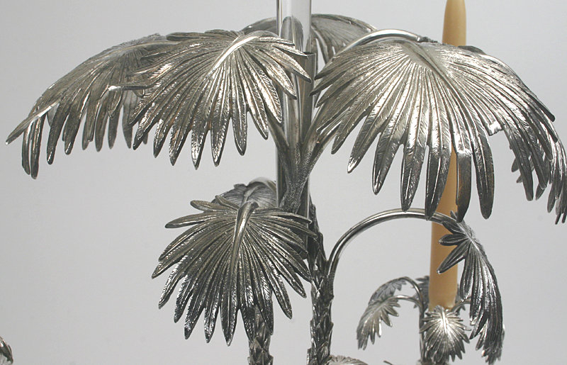 English silver plated centerpiece with palm tree &amp; deer
