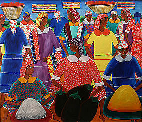 Alberoi Bazile Haitian painting of market women