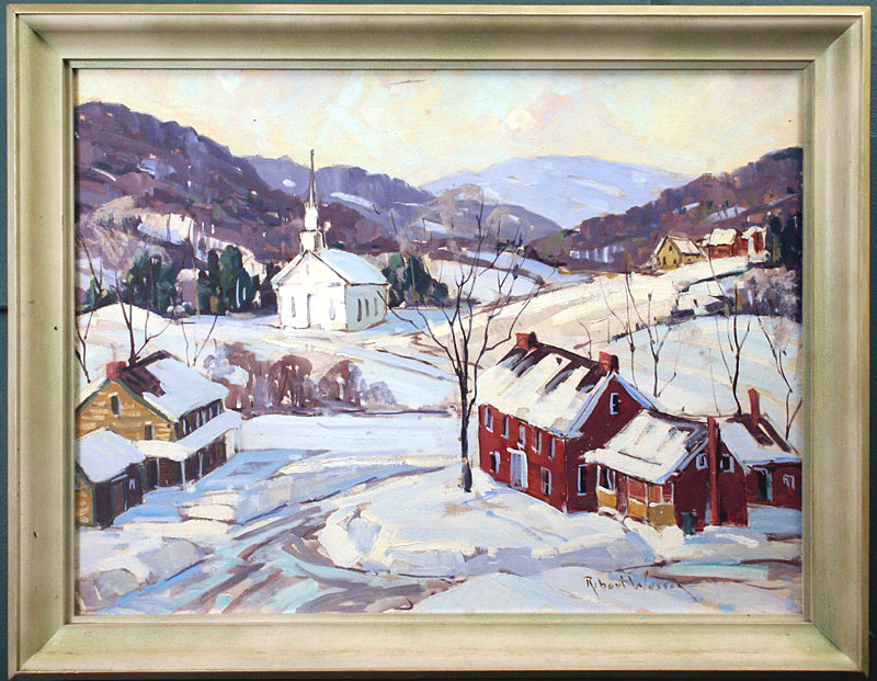 Robert Shaw Wesson painting, Vermont village in winter