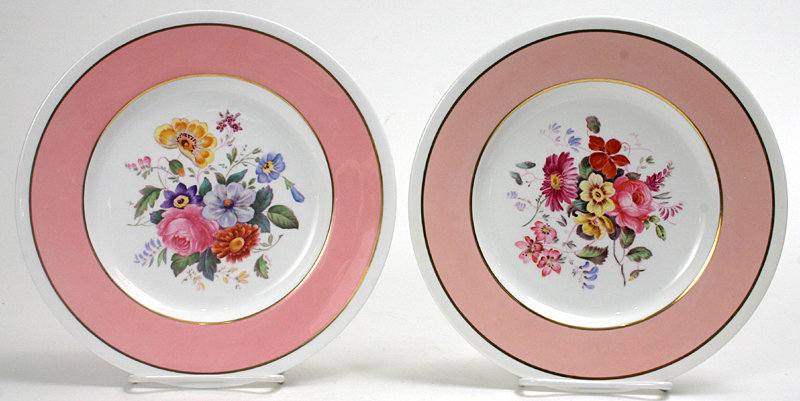Twelve Copeland's Spode pink floral dessert plates