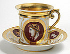 Old Paris coffee cup and saucer w/ portrait medallions
