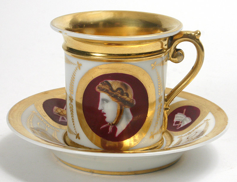Old Paris coffee cup and saucer w/ portrait medallions