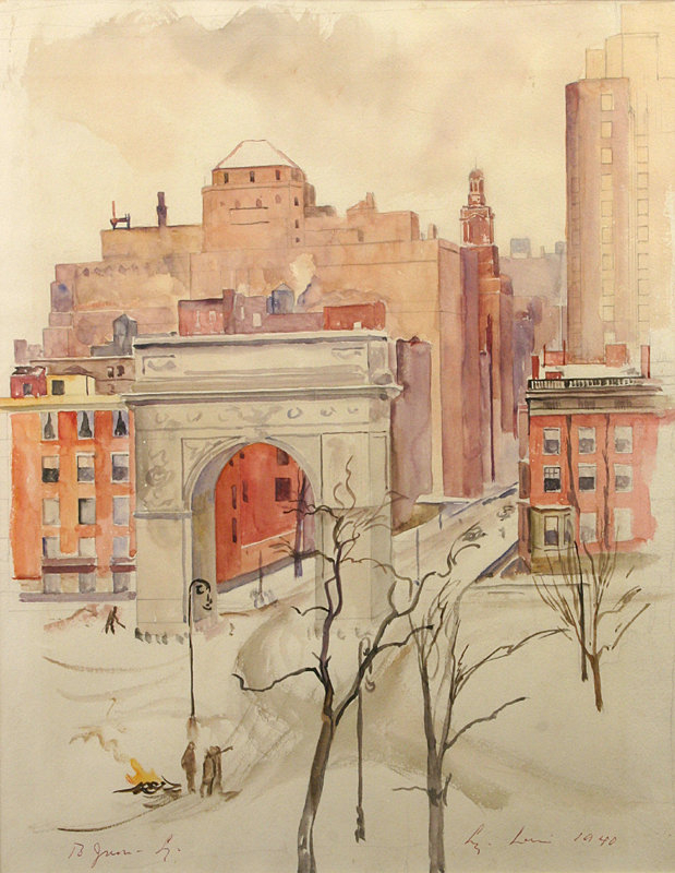 Luigi Lucioni w/c painting - Washington Square, NYC