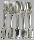 Irish silver forks, sterling, Dublin, set of 5, 1842
