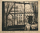 Luigi Lucioni etching, My Window, Washington Sq. view