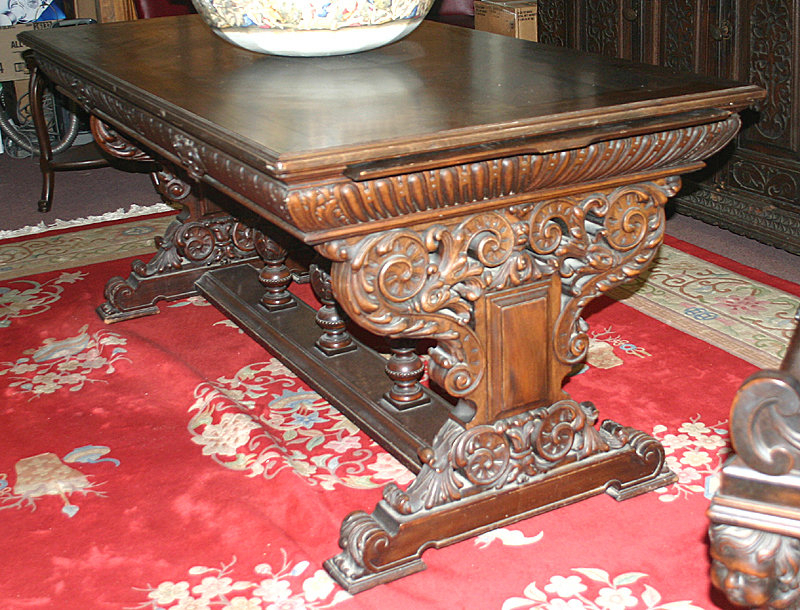 Renaissance Revival walnut library table, c.1875-1900