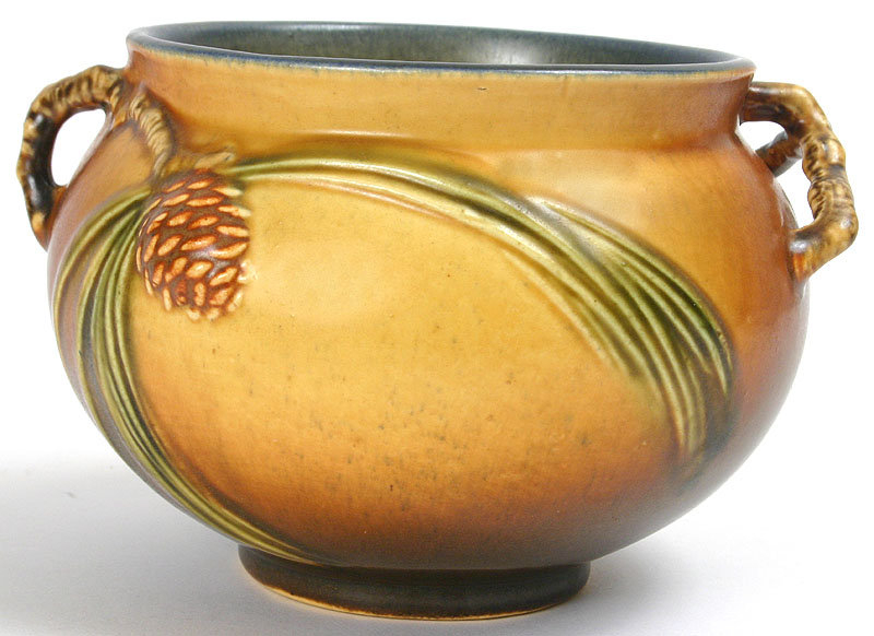 Roseville art pottery pine cone planter bowl, 632-4