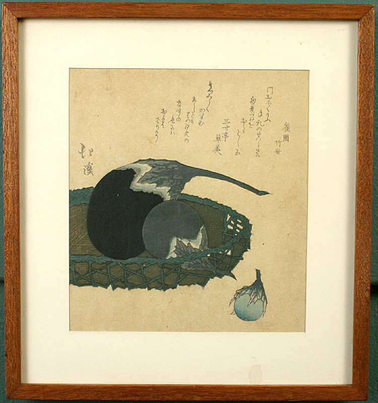 Totoya Hokkei surimono woodblock print, eggplants