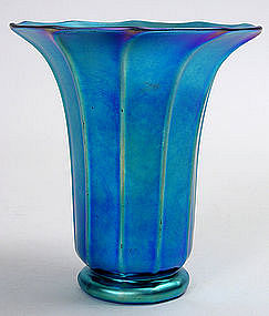 Steuben blue aurene vase, signed, art glass