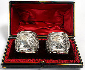 Pr. English sterling silver repousse napkin ring