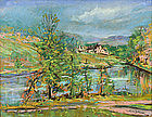 Arthur B. Wilder pastel, Vermont hillside farm & pond