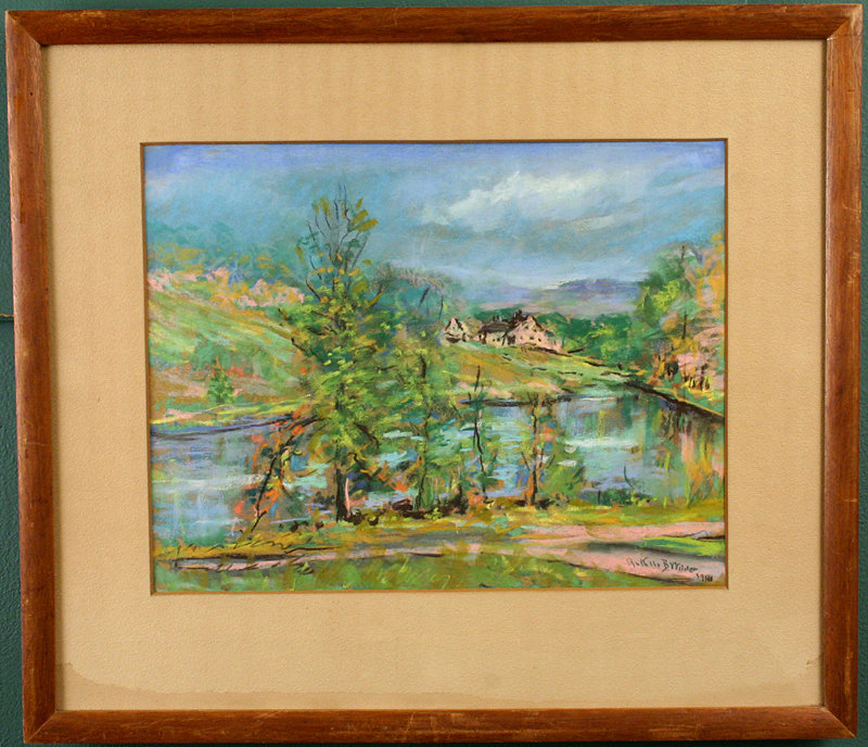 Arthur B. Wilder pastel, Vermont hillside farm &amp; pond