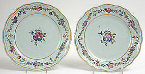 Pair Chinese export Qianlong porcelain plates, 18th C.