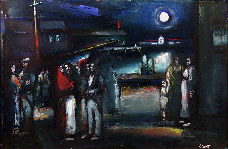 Lewis Jean Liberte painting &quot;Night on the Docks&quot;