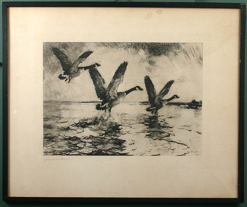 Frank W. Benson signed lithograph, Geese in Flight
