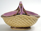 Antique majolica pottery basket, woven design
