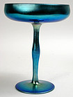 Steuben blue Aurene art glass compote, Frederick Carder