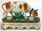 Figural cow porcelain inkstand, pseudo Sevres mark